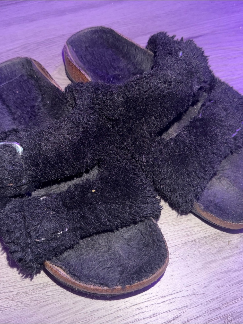 Women’s Black Faux-Fur Slide Sandals
